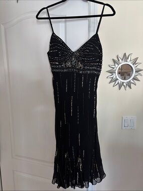 Sue Wong Nocturne Ladies Black Silk Beaded Spaghetti Strap Dress